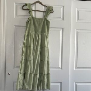 J. Crew Sage Green Smocked Dress with Ruffle Straps
